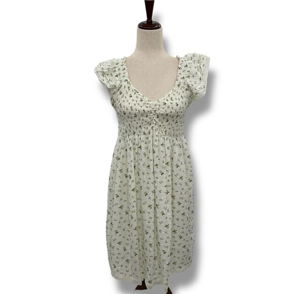 NEW Self Esteem Smocked Floral Dress Large White Green Ruffle Sundress Cottage - Picture 2 of 10